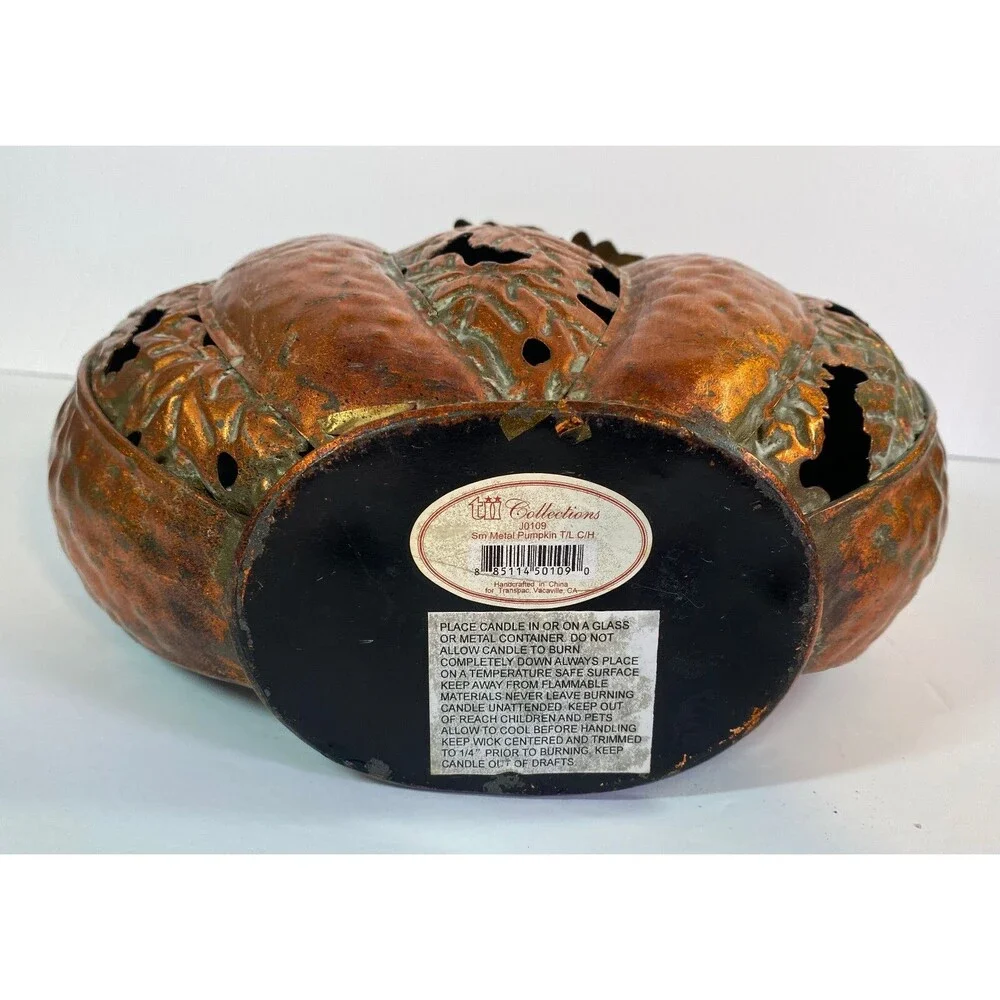 Transpac Rustic Metal Pumpkin Votive / Tea Light Candle Holder. Fall / Halloween